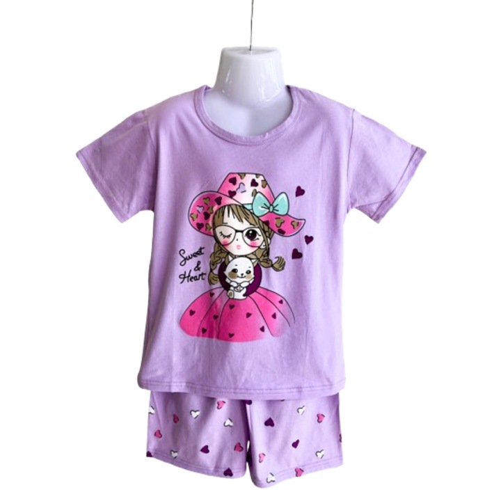 Pijamale fetite mov cu imprimeu