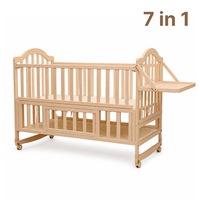 Patut Bebe, Purpley®, Patut Din Lemn 5 In 1, Din Fag, 120 Cm, Patut Bebe Multifunctional, Cu Balansoar, Masuta Infasat, Baldachin Si Spatiu Depozitare, Patut Din Lemn Extensibil Pat Parinti Cu Suport Saltea Inclus, Greutate Maxima 30 Kg, Lemn Natur