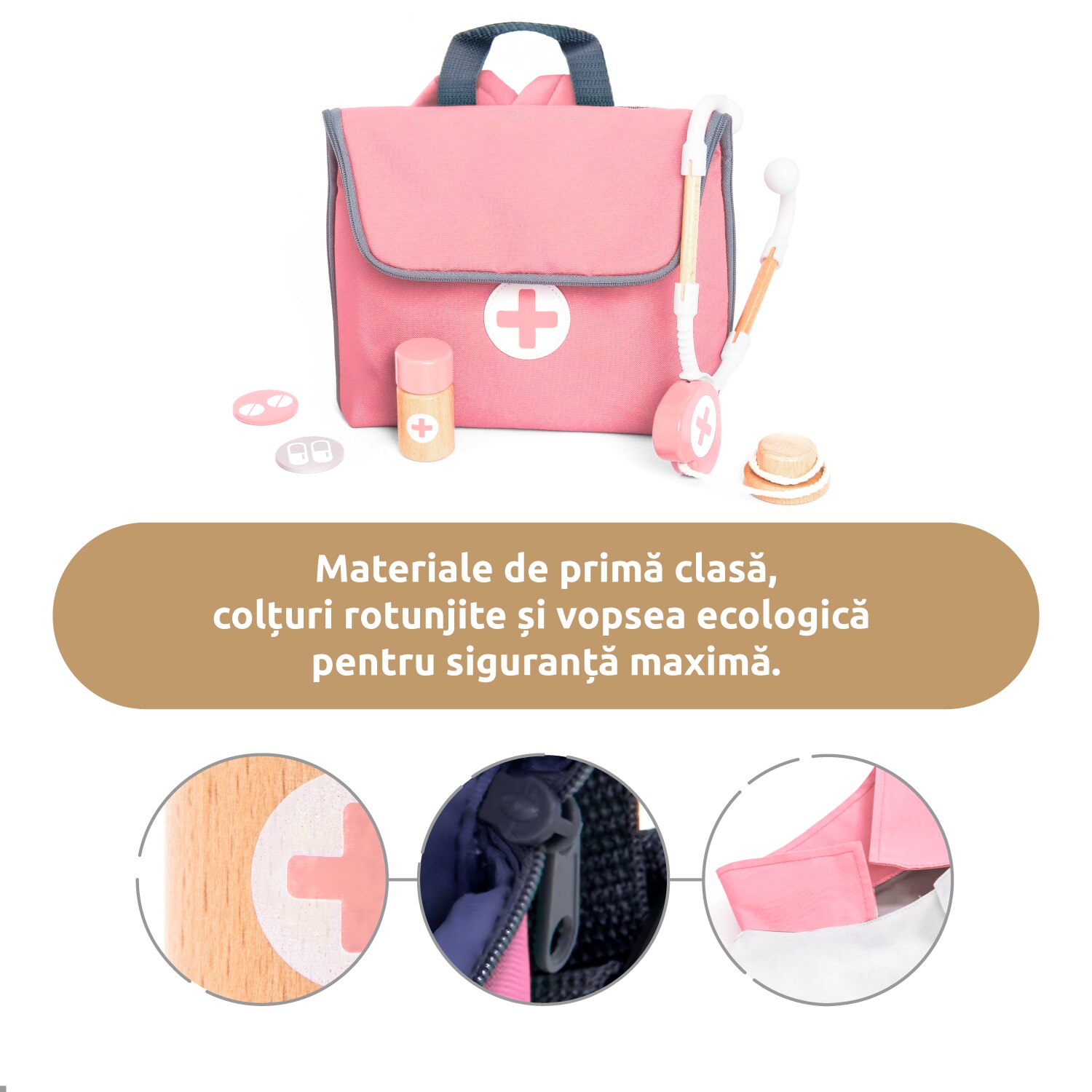 Set de joaca Doctor din lemn pentru copii, UMU Toys, 20 piese, costum ...
