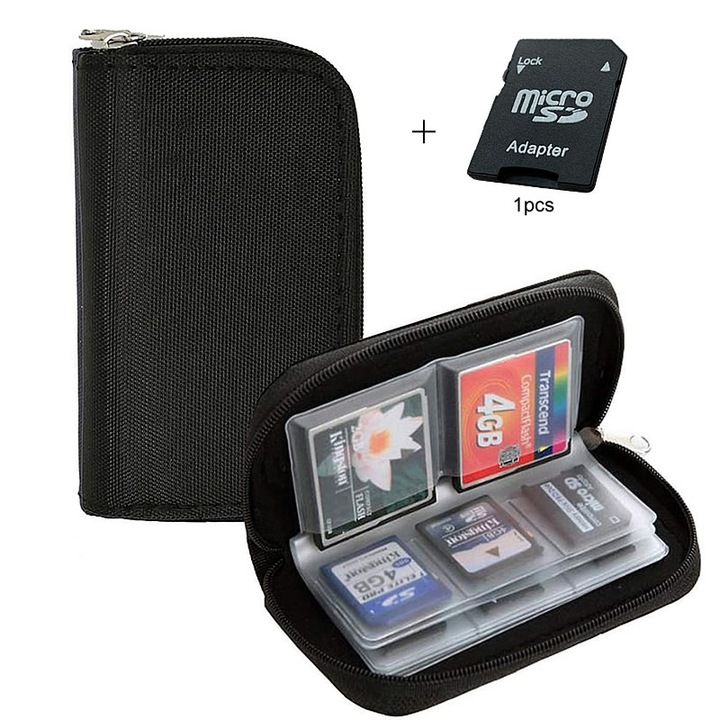 Husa depozitare carduri memorie 22 sloturi negru 18x12cm