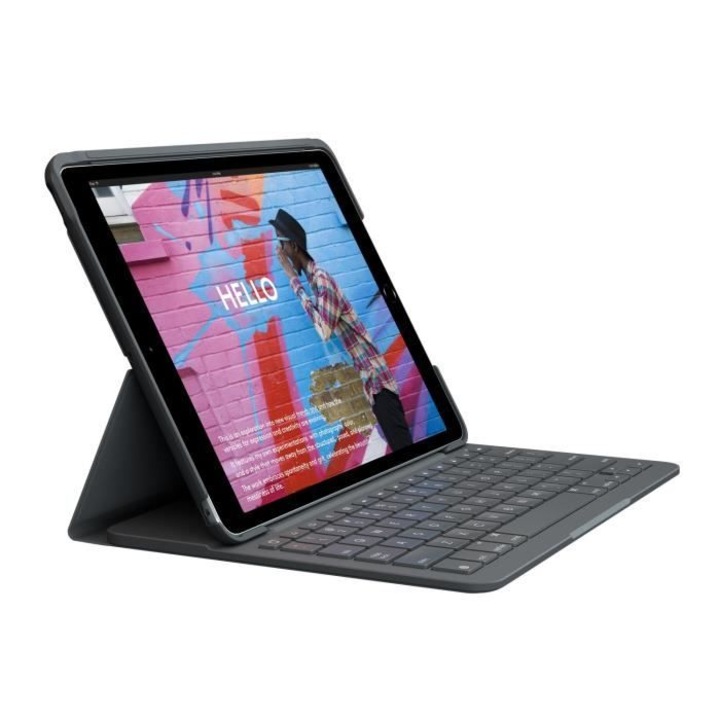 Bluetooth клавиатура за iPad 10.2, Logitech, Slim Folio, сива