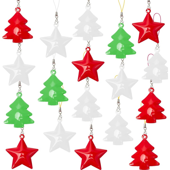 Pachet de 15 Pandantive pentru Brad de Craciun, Clopotei de Craciun din Metal