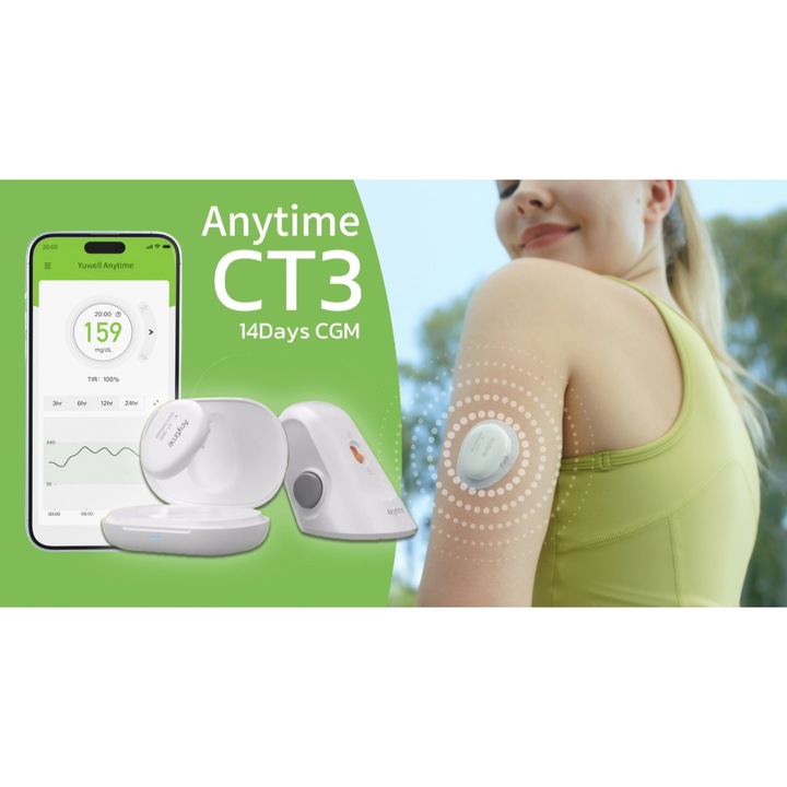 Sistem Monitorizare Continua Glicemie - Anytime CT3 - 14 zile ( senzor + aplicator + transmitator + incarcator )