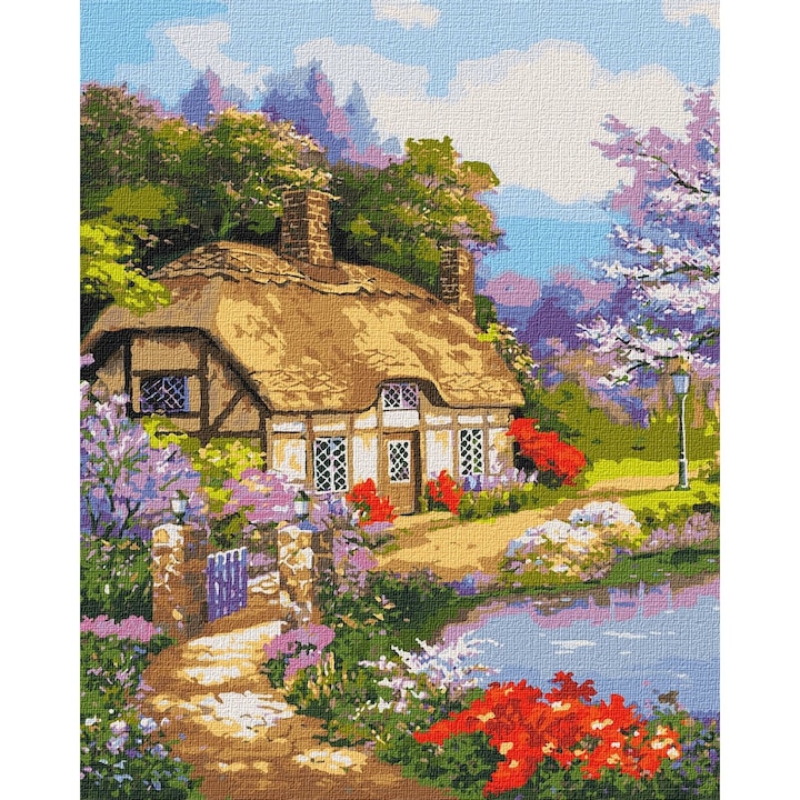 Set Pictura pe Numere, Casa De Tara, Nerd Hunters, Panza, Vopsele Acrilice, Pensule, 40 cm x 50 cm