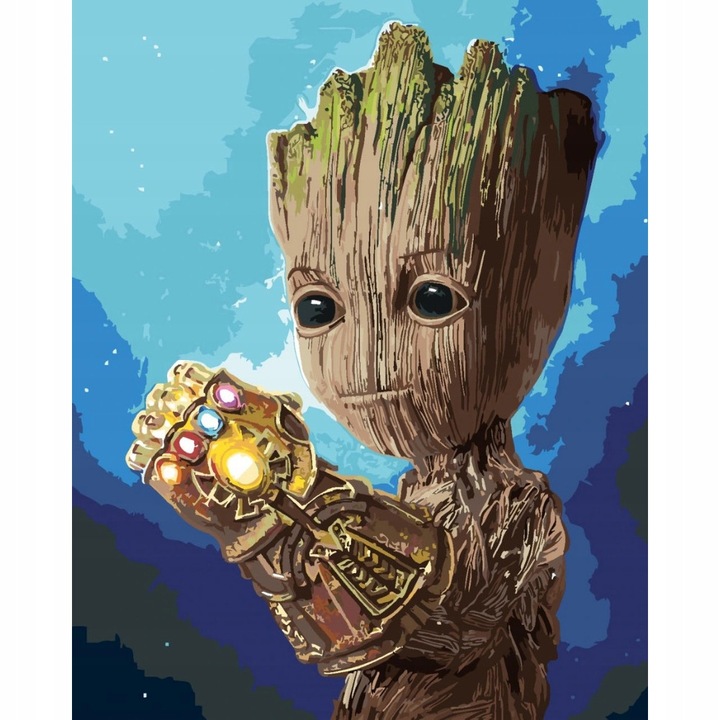 Számok szerinti festőkészlet kerettel, Groot MarVel, Nerd Hunters, Vászon, Akrilfestékek, Ecsetek, 40 cm x 50 cm