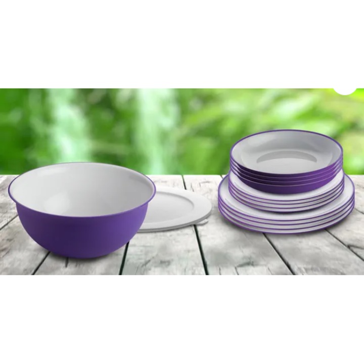 Set vesela din plastic rezistent Sanaliving Pic-Nic Pack 14 buc Violet