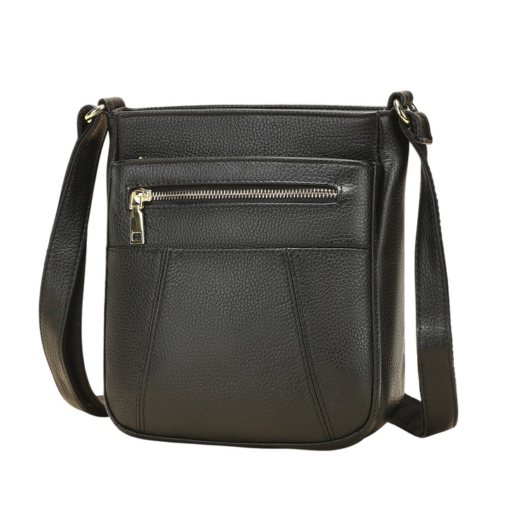 Lucmark valódi bőr válltáska, fekete, praktikus és elegáns, 23 x 21 x 10 cm, ideális minden napra