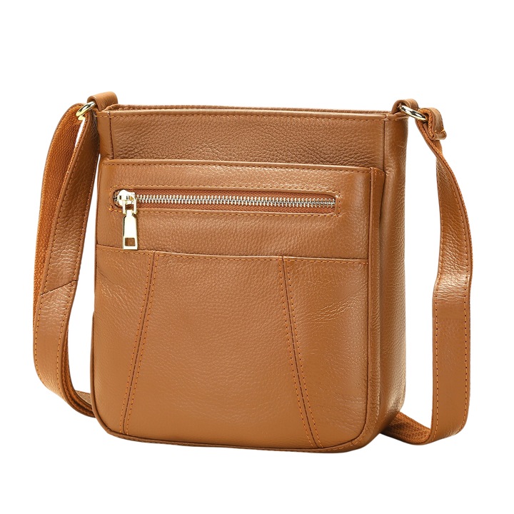 Lucmark valódi bőr válltáska, barna, praktikus és elegáns, 23 x 21 x 10 cm, ideális minden napra