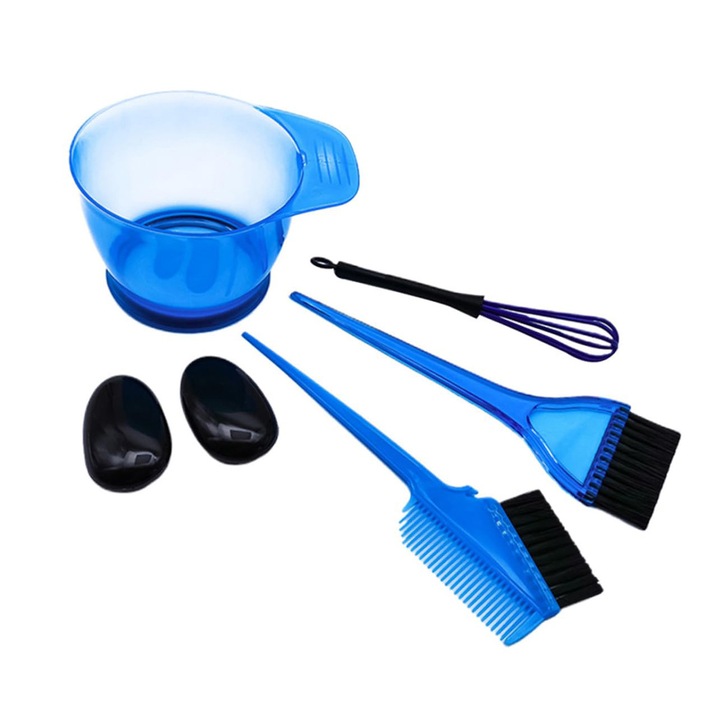 Set DUAIU 6 Piese pentru Vopsit Par - Bol, Pensula, Pieptene, Acoperire Urechi, Mixer - Accesorii Complete Vopsit Acasa sau Salon, Albastru