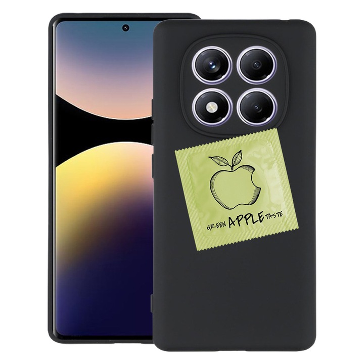 Силиконов калъф BestCase за Xiaomi Redmi Note 14 Pro 4G, Apple taste green, Slim SIlicon 0.8MM, Camera Protection, Black, 1997856 B 1455