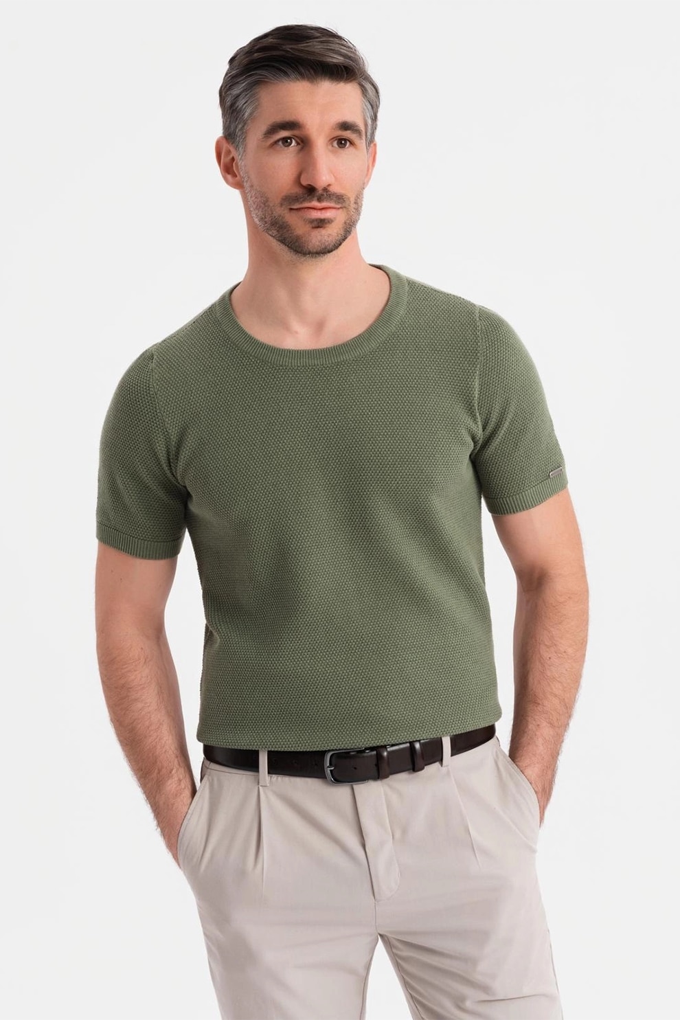 OMBRE, Tricou cu aspect texturat, Verde spranghel, XL