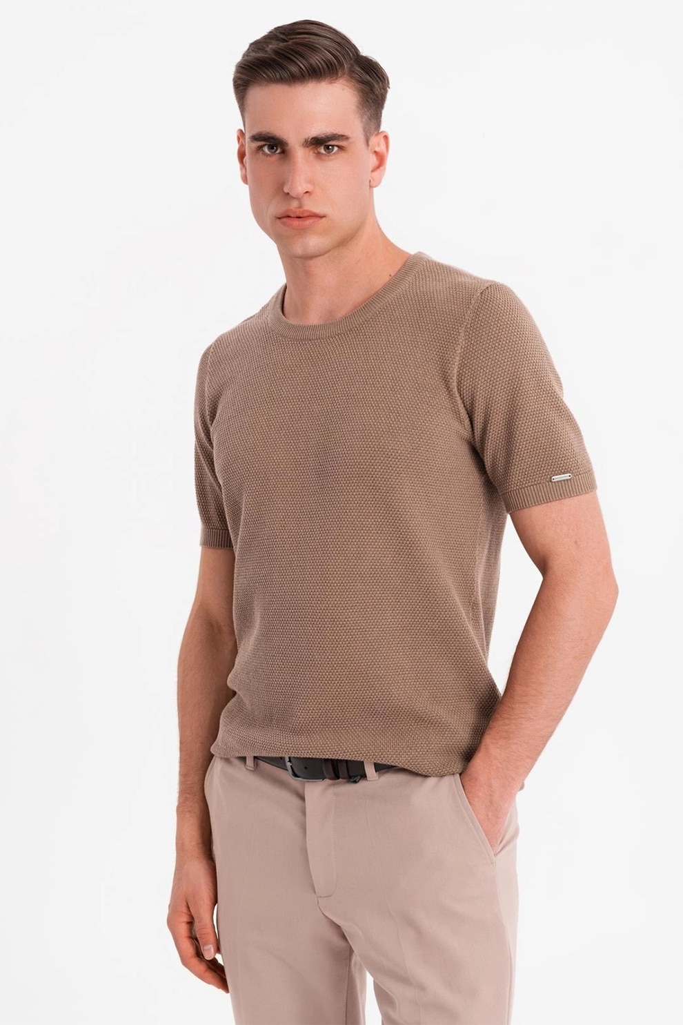 OMBRE, Tricou cu aspect texturat, Maro deschis, S