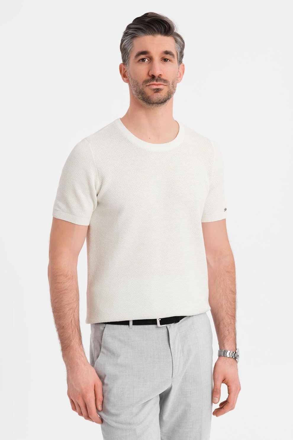 OMBRE, Tricou cu aspect texturat, Alb murdar, 2XL