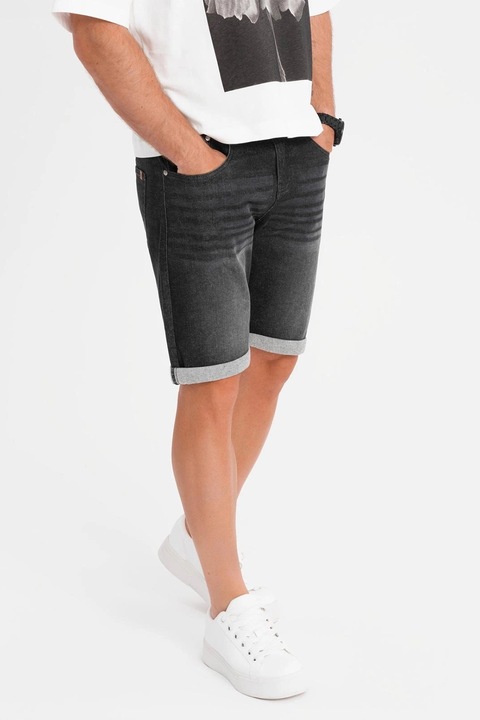 OMBRE, Blugi scurti cu aspect decolorat, Negru