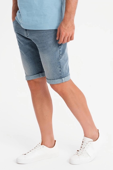 OMBRE, Mosott hatású farmer rövidnadrág, Púderkék