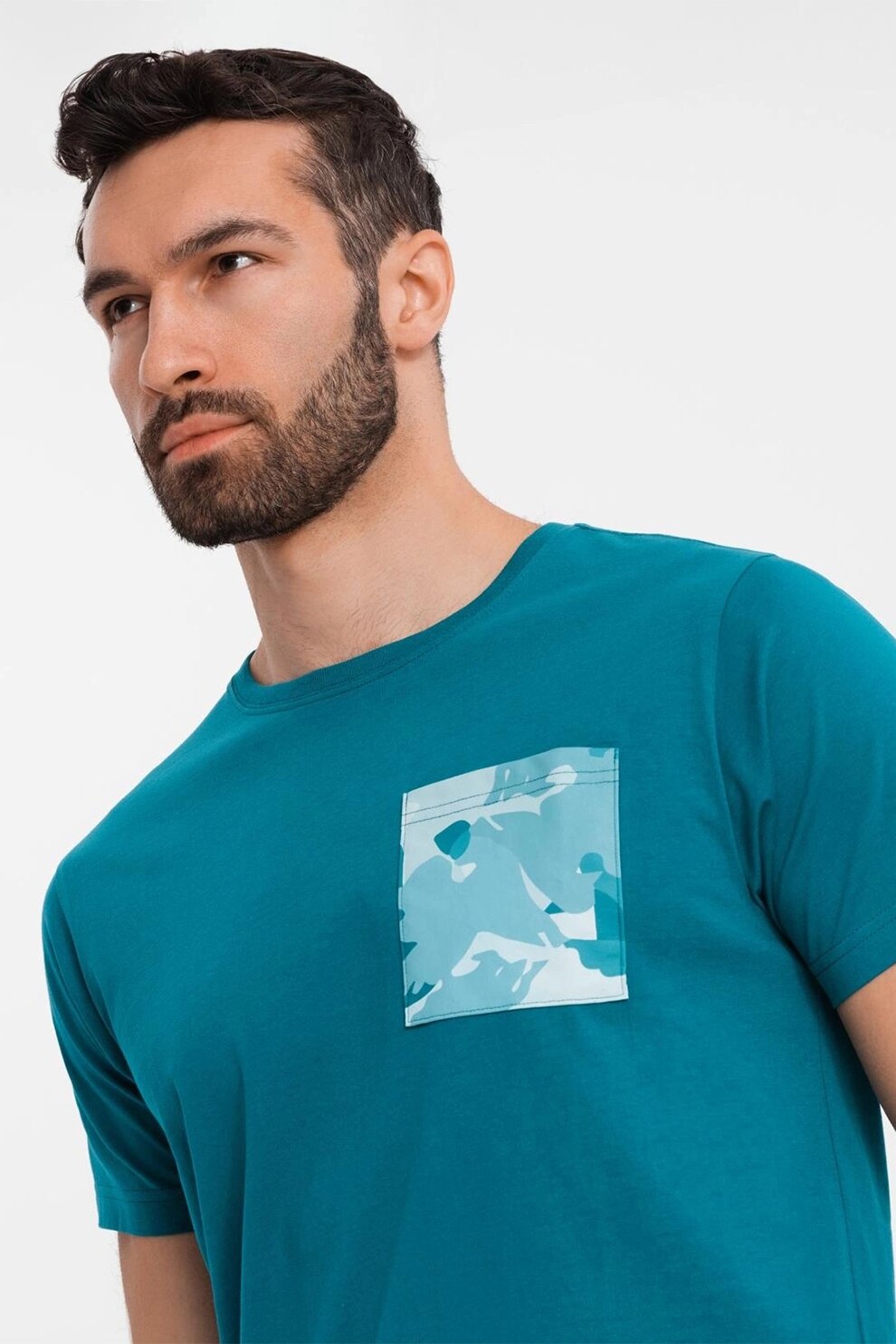 OMBRE, Tricou regular fit cu buzunar pe piept, Albastru petrol, XL