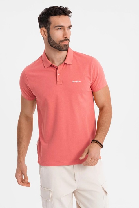 OMBRE, Galléros normál fazonú pamutpóló, Púderrózsaszín