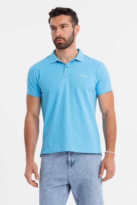 OMBRE, Tricou regular fit de bumbac cu guler polo, Albastru deschis