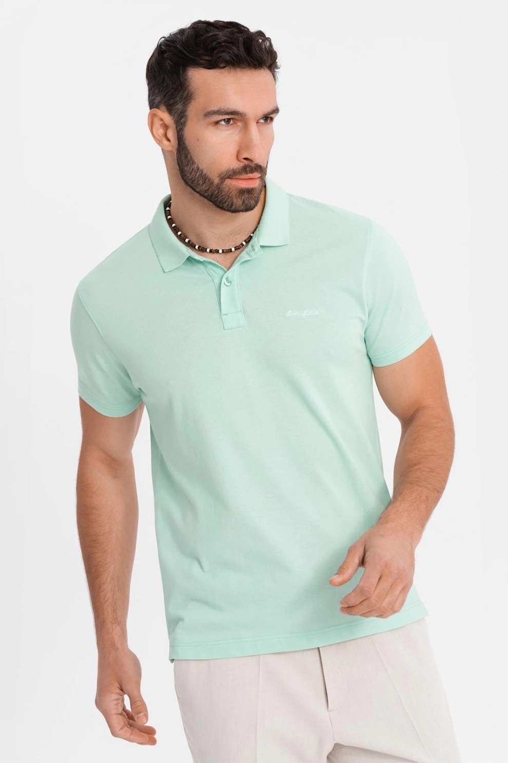 OMBRE, Tricou regular fit de bumbac cu guler polo, Verde menta, M