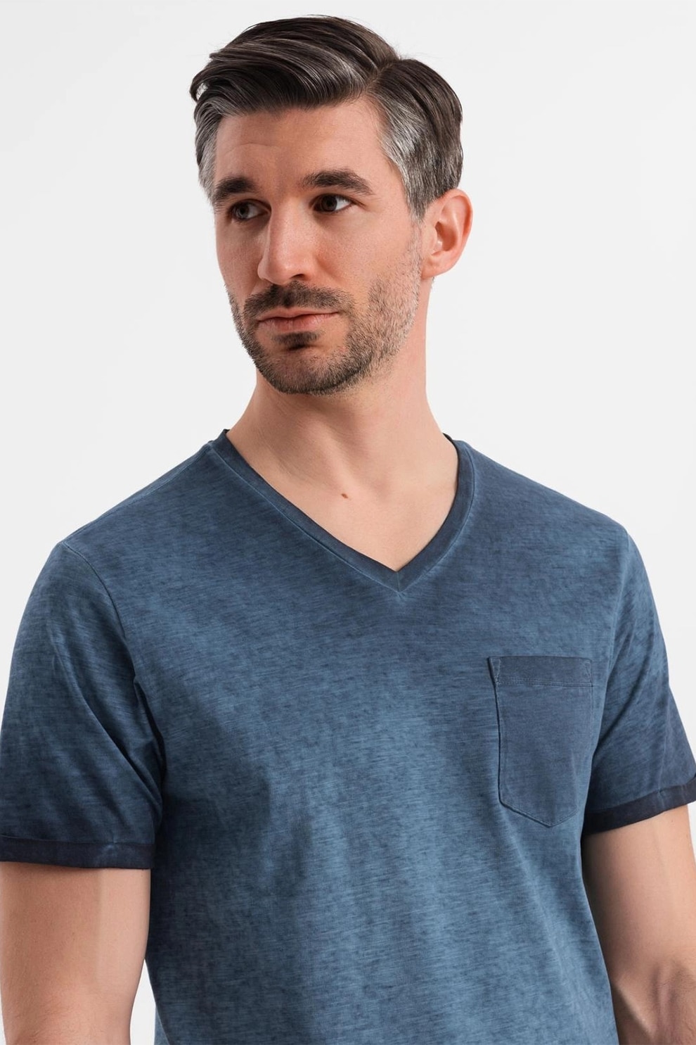 OMBRE, Tricou uni cu decolteu in V, Bleumarin, L