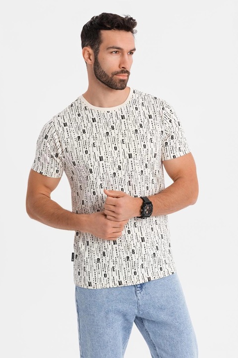 OMBRE, Galléros feliratos póló, Fekete/Krémszín