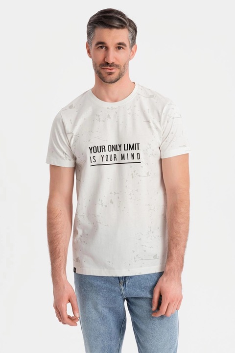 OMBRE, Kerek nyakú mintás póló, Fekete/Törtfehér