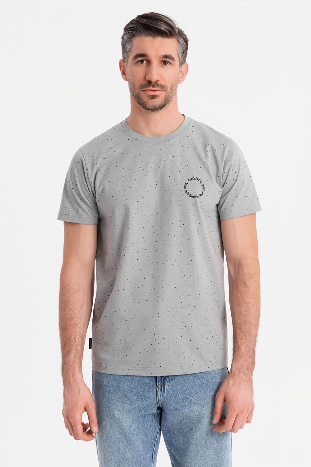 OMBRE, Tricou de bumbac cu pete decorative, Negru, Gri, XL