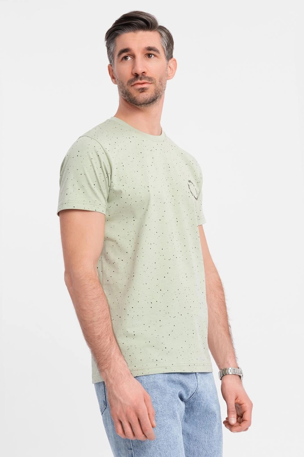 OMBRE, Tricou de bumbac cu pete decorative, Negru, Albastru, Verde fistic, XL