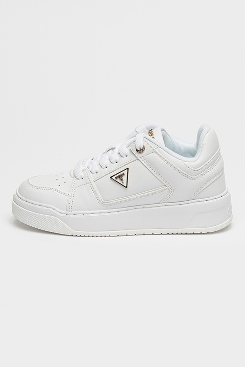 GUESS, Pantofi sport de piele ecologica cu logo, Alb optic