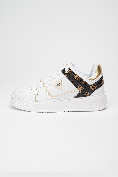 GUESS, Pantofi sport cu imprimeu logo, Auriu/Maro/Alb optic