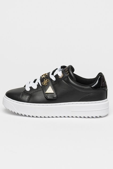 GUESS, Fémlogós műbőr sneaker, Aranyszín/Fekete