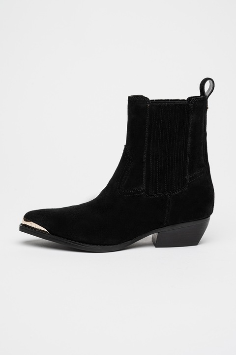 GUESS, Botine de piele intoarsa cu toc cubanez Lanna, Negru