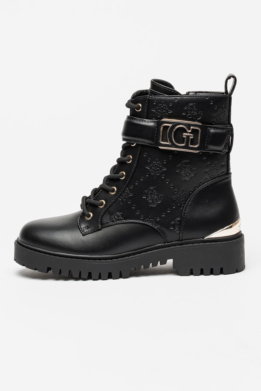 Love Moschino, Ghete de piele cu detaliu metalic, Negru, Argintiu