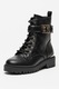 GUESS, Bocanci de piele ecologica cu logo metalic, Negru/Argintiu