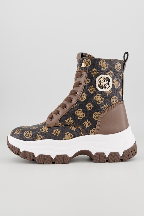 GUESS, Ghete de piele ecologica cu imprimeu logo, Maro inchis