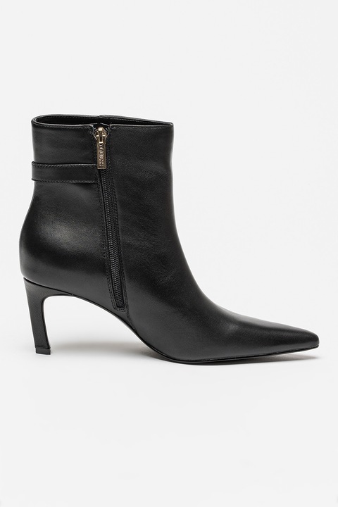 GUESS, Botine de piele cu varf ascutit Paislie, Negru
