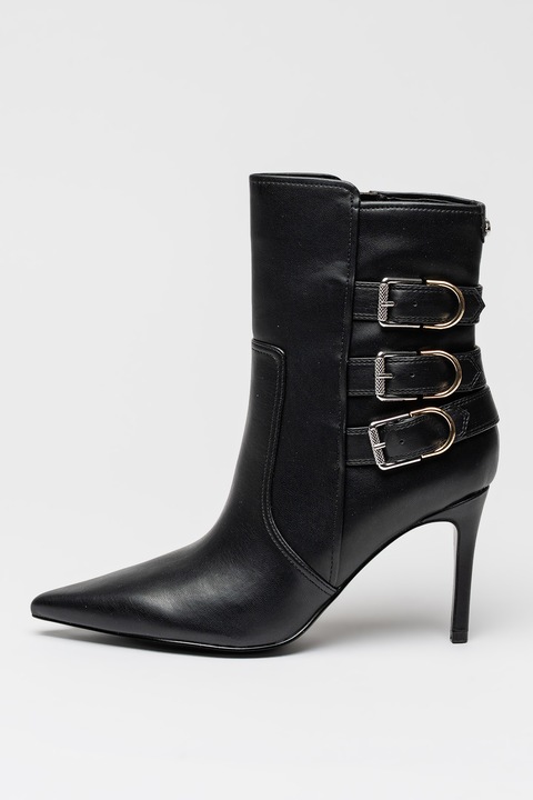 GUESS, Botine de piele ecologica cu toc, Negru