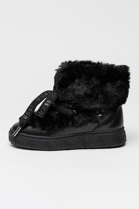GUESS, Ghete de piele ecologica cu garnituri de blana sintetica, Negru