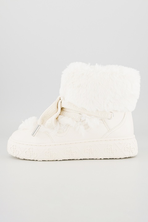 GUESS, Ghete de piele ecologica cu garnituri de blana sintetica, Alb murdar