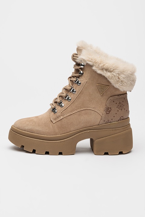 GUESS, Ghete cu toc masiv si mongrama, Maro nisip