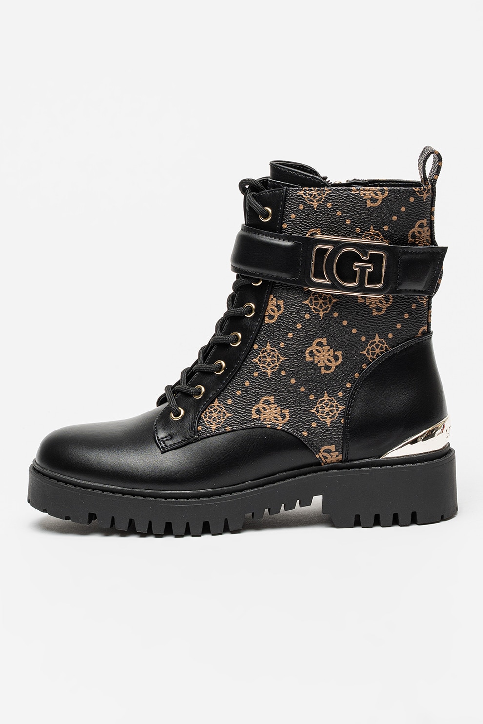 Love Moschino, Ghete de piele cu aplicatie metalica, Negru