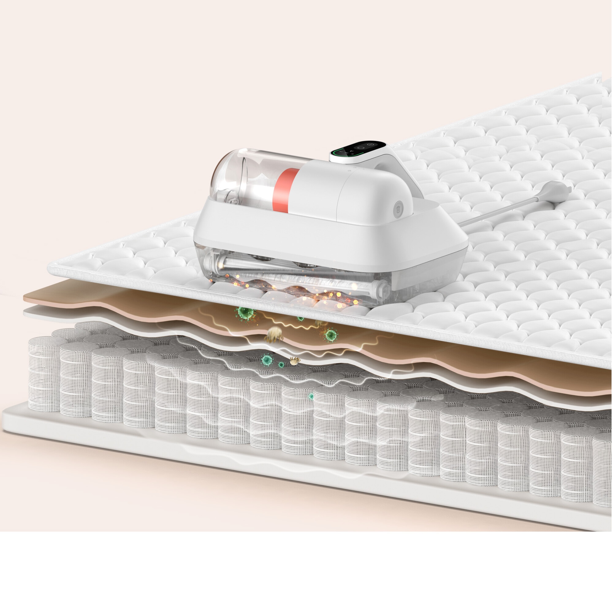 Aspirator Xiaomi Dust Mite Pro BHR8943EU pentru indepartarea acarienilor, 14kPa, 400W, UV sterilizare, ultrasunete, filtrare HEPA, perie electrica spiralata, senzor inteligent, recipient transparent pentru praf, alb