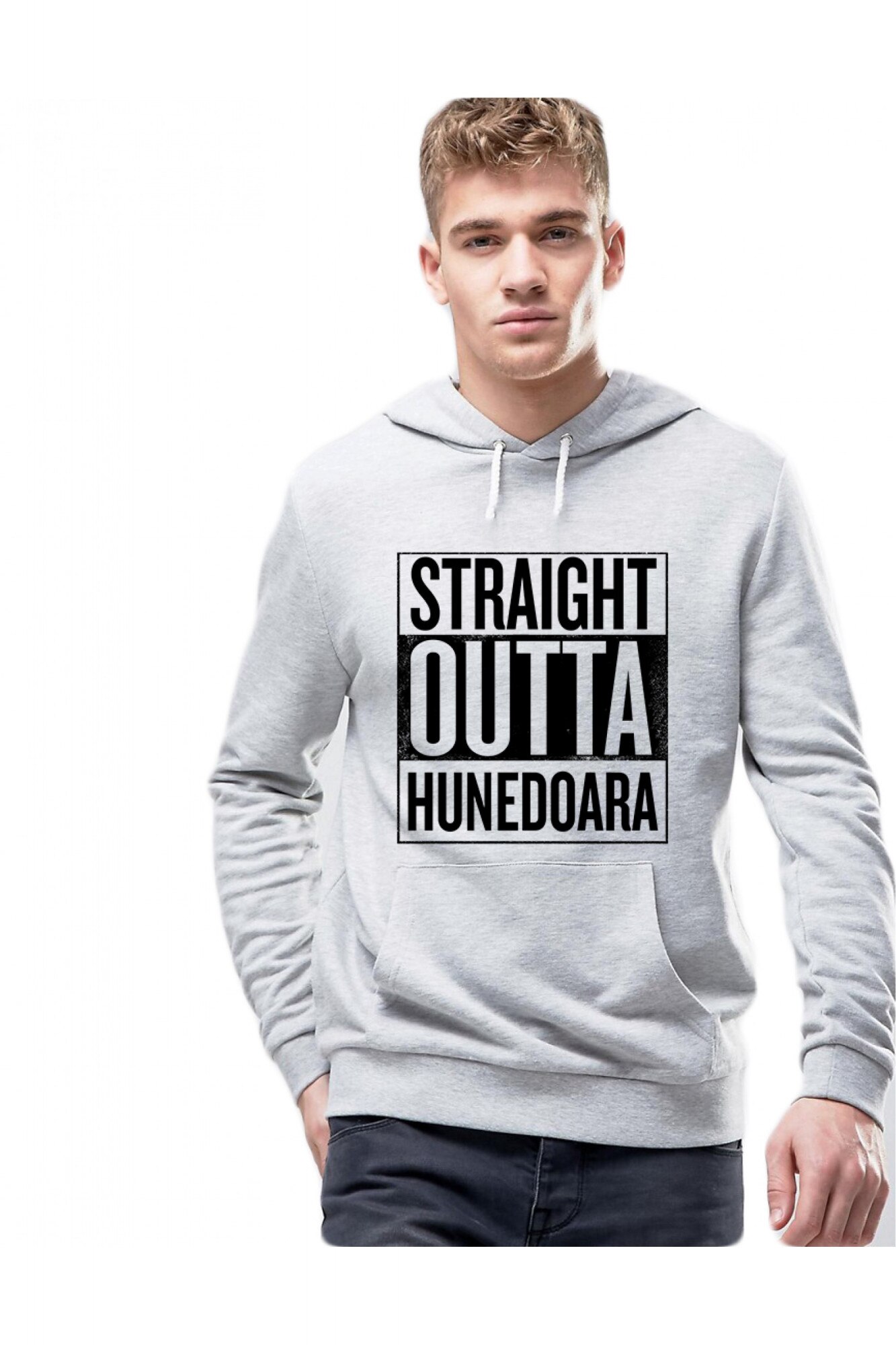 Hanorac Barbati Gri - Straight Outta Hunedoara