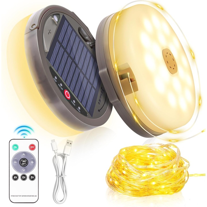 Sistem de iluminat camping 12.8m, 128 LED, reincarcabil USB, impermeabil IP44