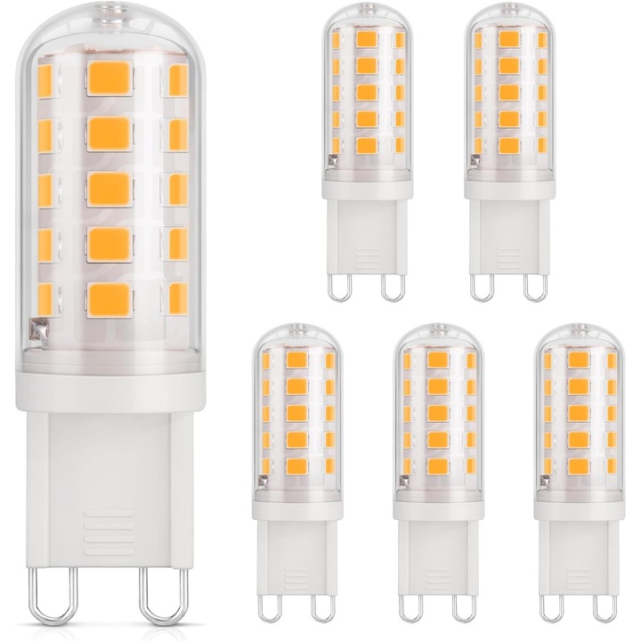 Becuri LED G9 3W, 3000K, set de 6, lumina calda, 25.000 ore durata de viata