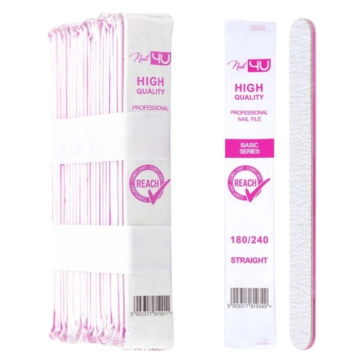 Pila Unghii Dreapta Nail4U 180/240 Set 25 Bucati Profesionale, Unica Folosinta