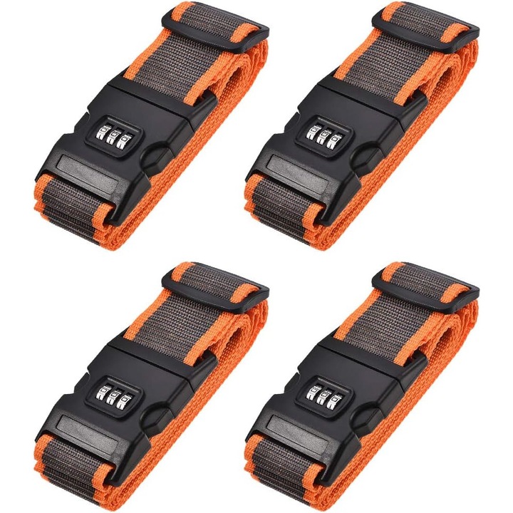 Set curele de bagaj cu inchidere, 200x5cm, antiefractie, albastru-gri