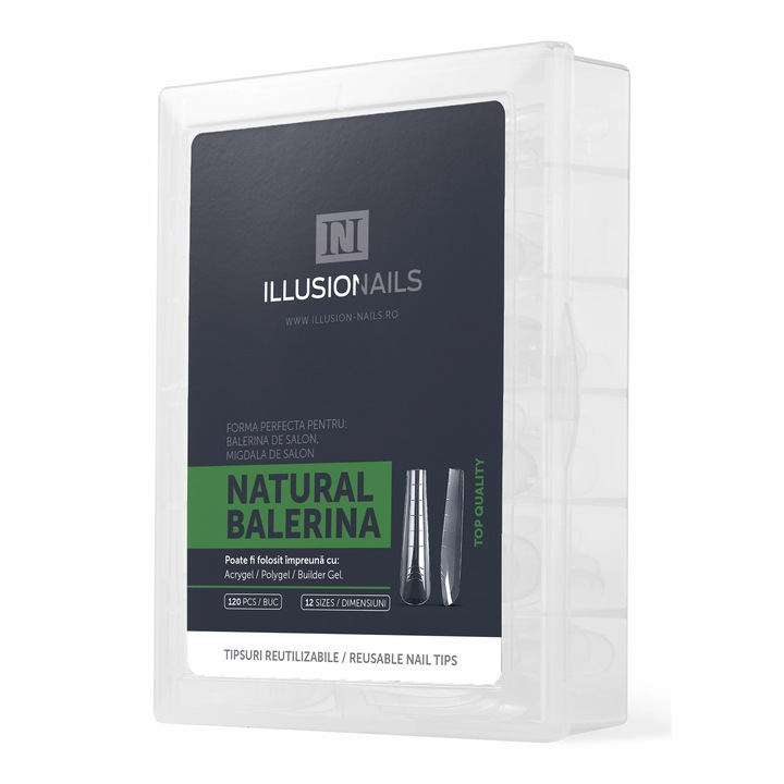 Tipsuri reutilizabile, Illusion Nails, Natural Balerina, 12 marimi, 120 buc