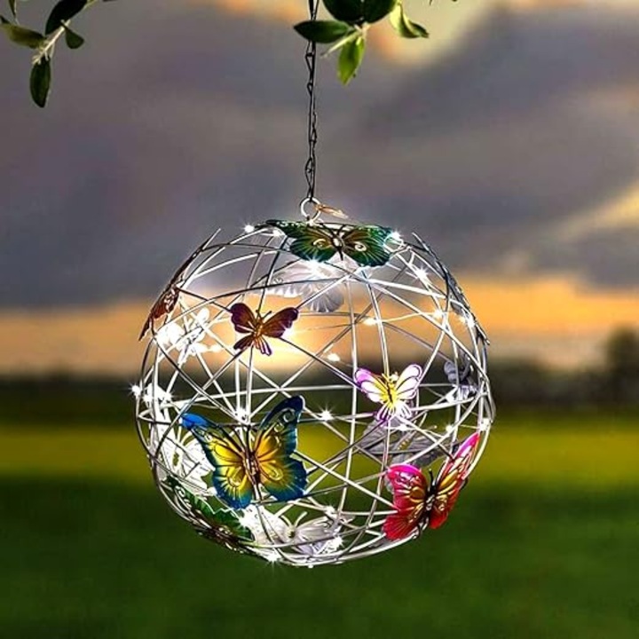 Lumina solara de gradina decoratiune agatata cu fluture minge solara lumina gradina in aer liber decoratiune aluminiu impermeabil felinar solar potrivit pentru curte gradina alee balcon