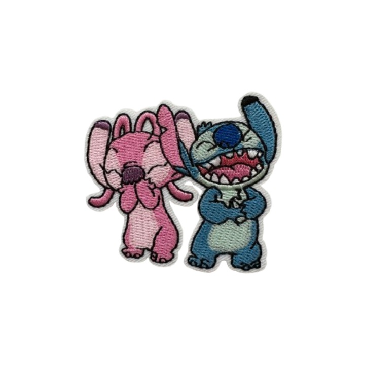 Petic Brodat Decorativ, Stitch & Angel, Multicolor, 6 x 6,5 cm